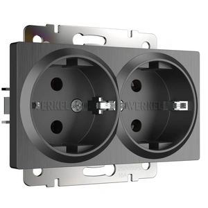 Изображение Розетка двойная с заземлением (графит рифленый) W1172004