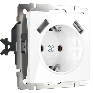 Изображение Розетка с заземлением, шторками и USBх2 (белая) W1171501