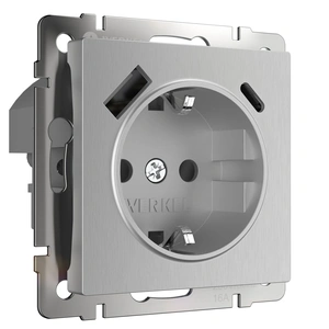 Изображение Розетка с быстрой зарядкой USB Type A+С серебряный рифленый W1171709