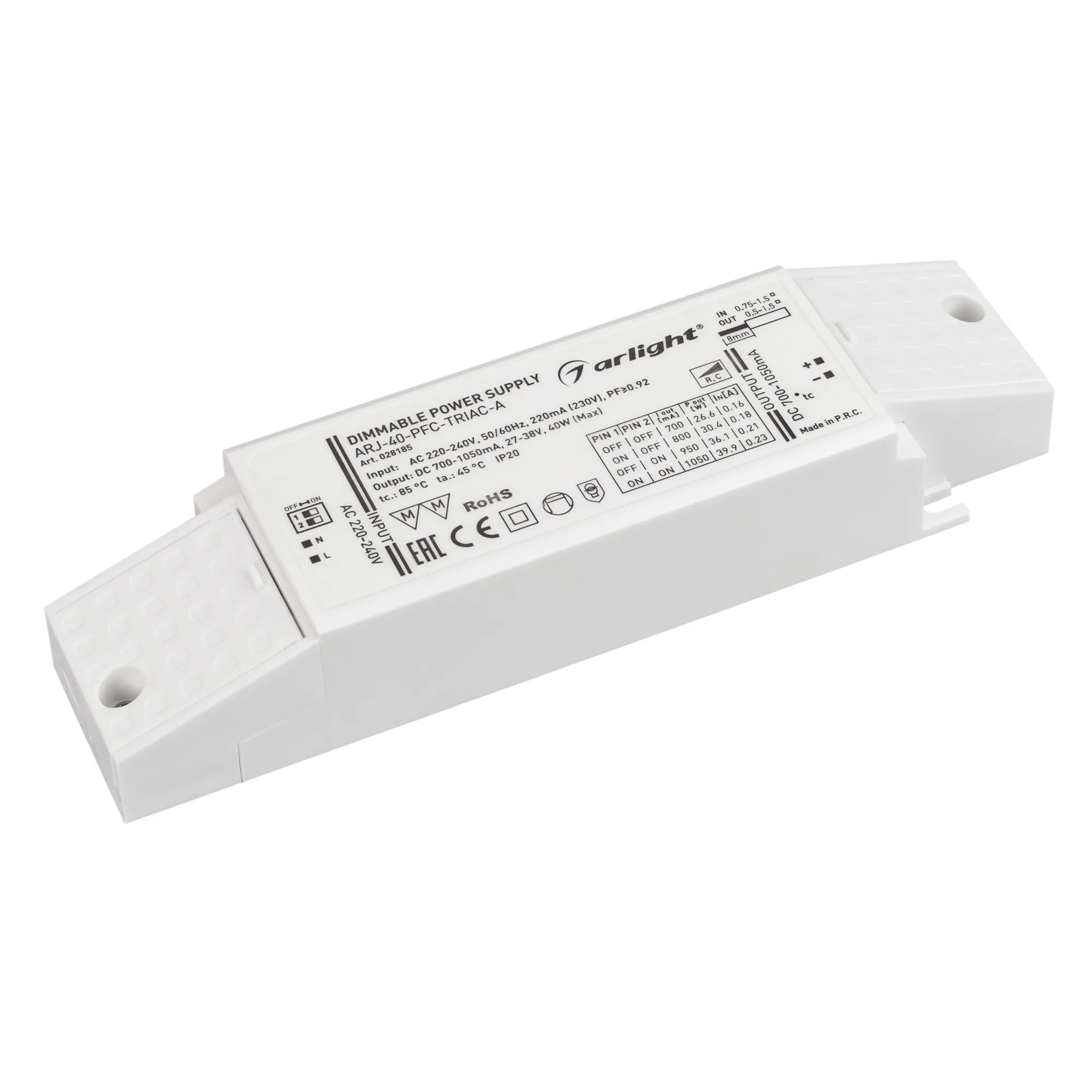 Блок питания ARJ-40-PFC-TRIAC-A (40W, 700-1050mA) (Arlight, IP20 Пластик, 5 лет) - Изображение