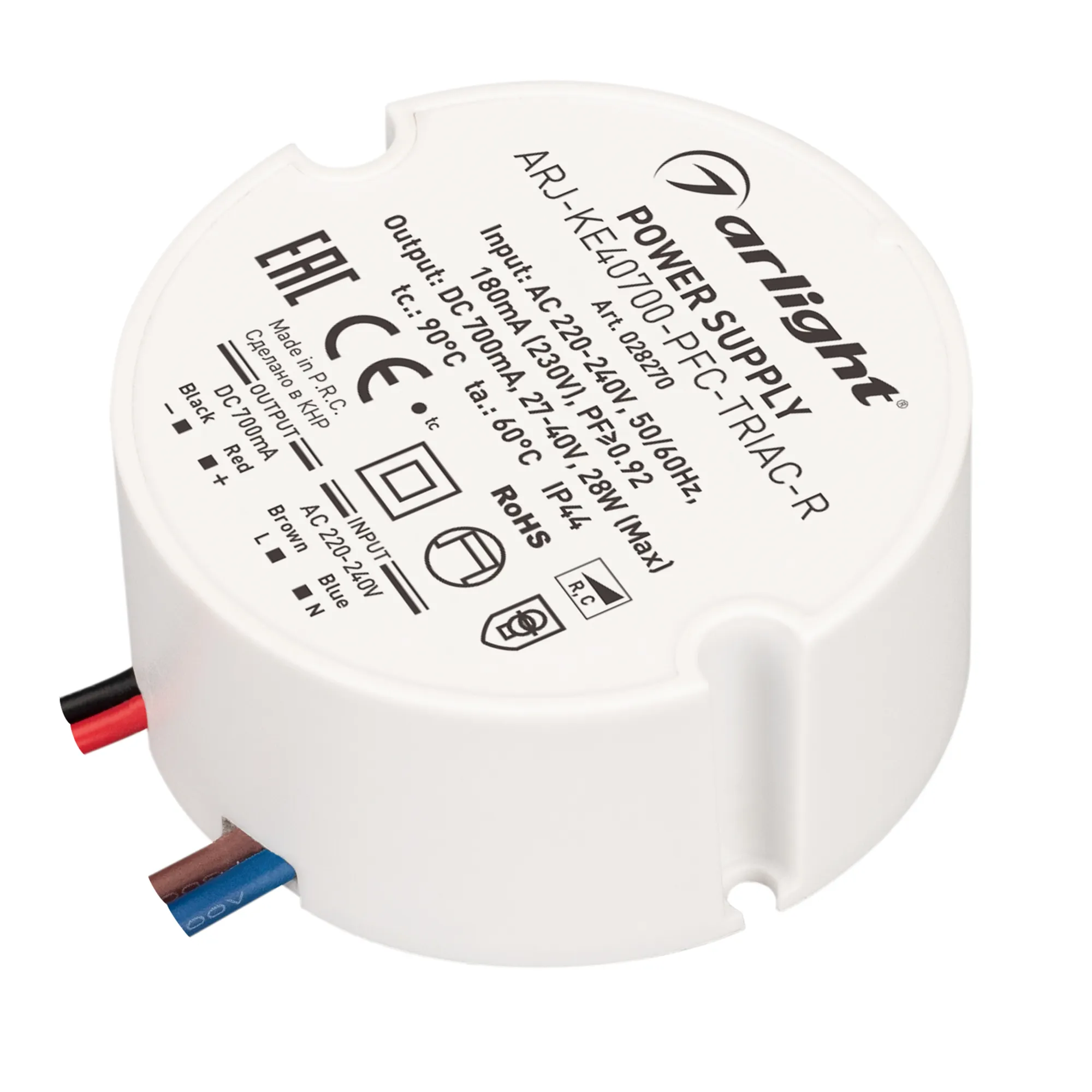 Блок питания ARJ-KE40700-PFC-TRIAC-R (28W, 700mA) (Arlight, IP44 Пластик, 5 лет) - Изображение