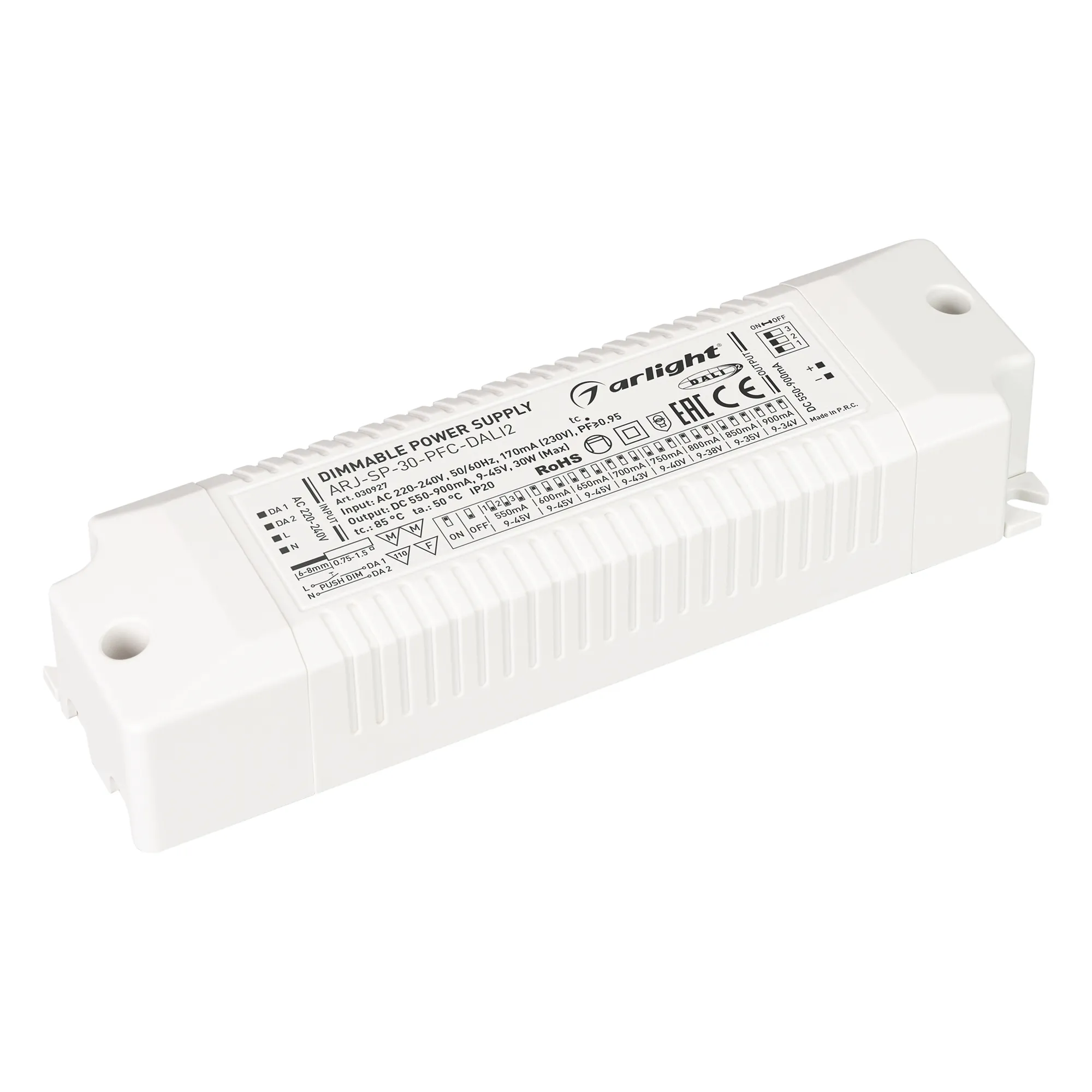 Блок питания ARJ-SP-30-PFC-DALI2 (30W, 550-900 mA) (Arlight, IP20 Пластик, 5 лет) - Изображение
