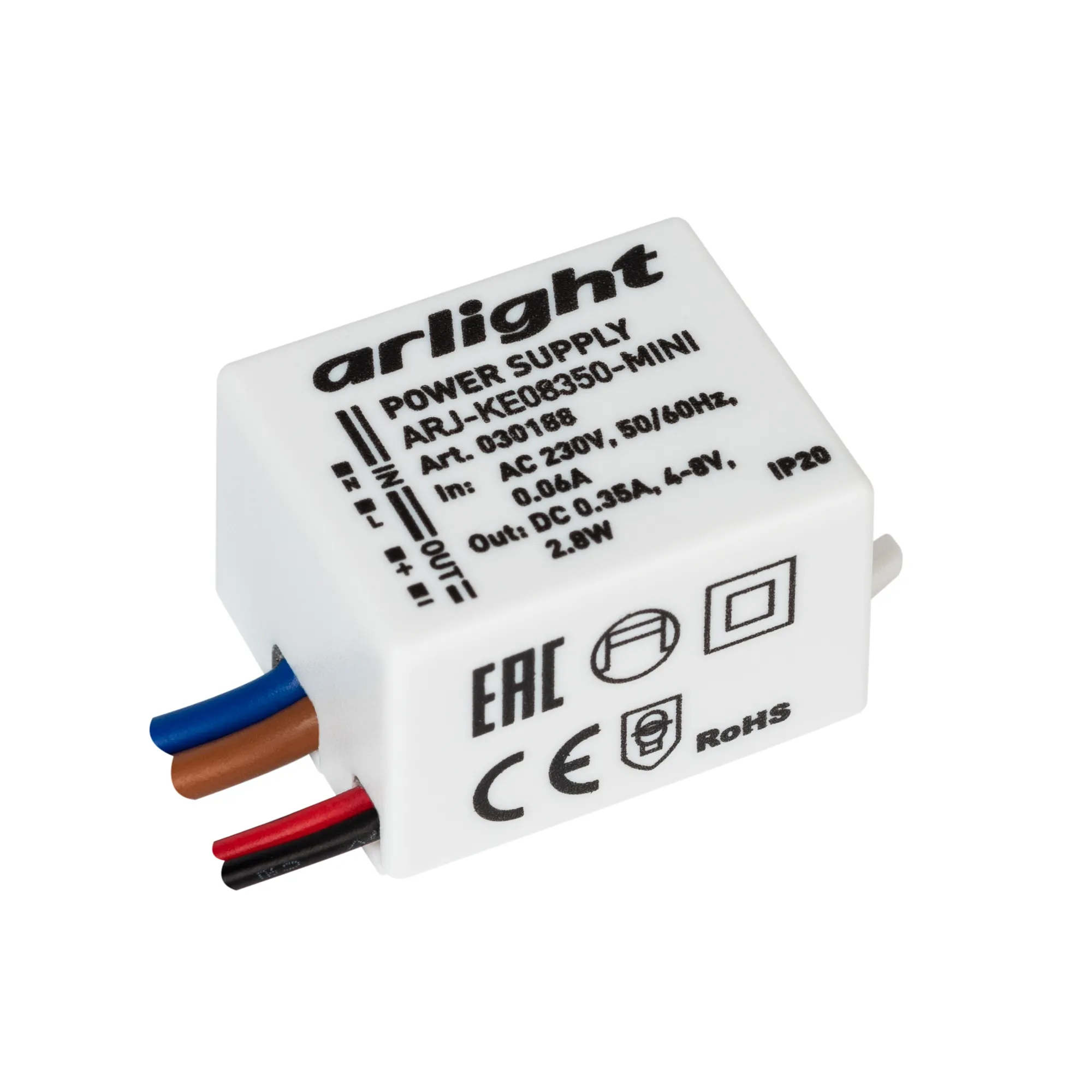 Блок питания ARJ-KE08350-MINI (2.8W, 350mA) (Arlight, IP20 Пластик, 5 лет) - Изображение