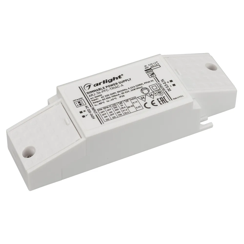 Блок питания ARJ-36-PFC-TRIAC-A (36W, 500-700mA) (Arlight, IP20 Пластик, 5 лет) - Изображение