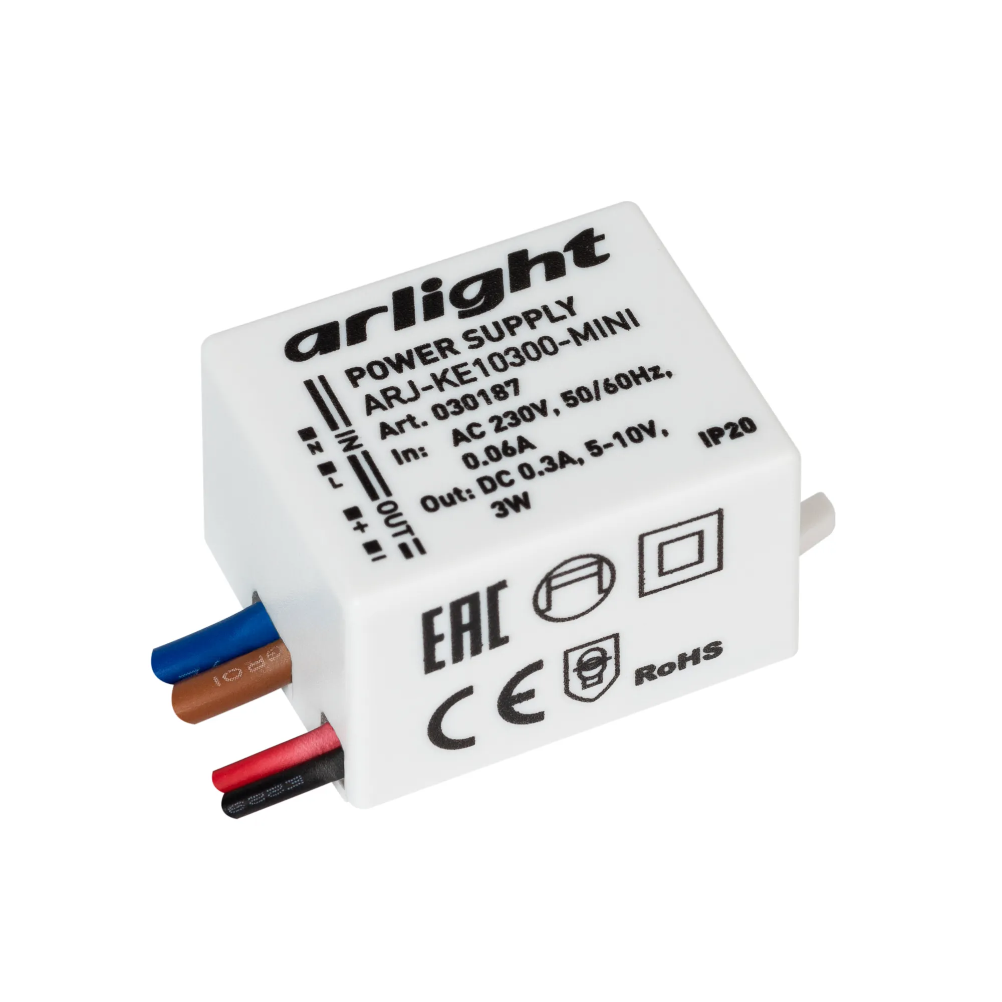 Блок питания ARJ-KE10300-MINI (3W, 300mA) (Arlight, IP20 Пластик, 5 лет) - Изображение