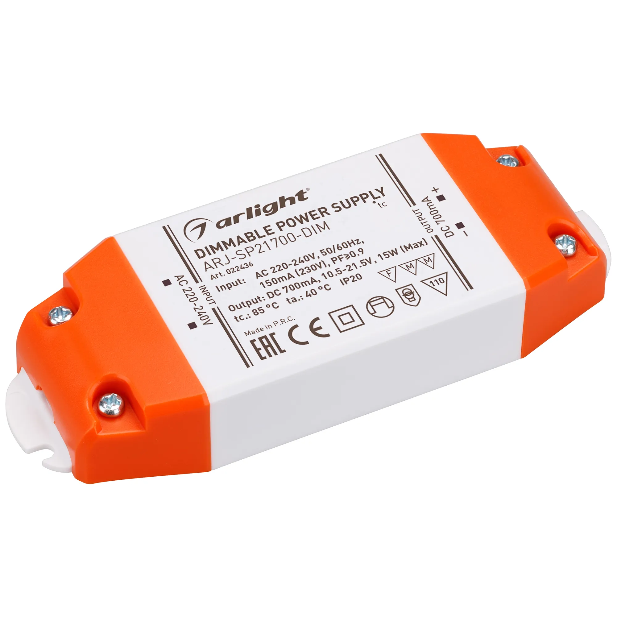 Блок питания ARJ-SP21700-DIM (15W, 700mA, PFC, Triac) (Arlight, IP20 Пластик, 3 года) - Изображение